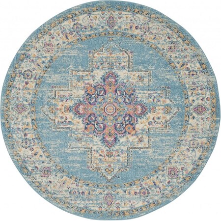 Palacedesigns 4 ft. Round Light Blue Distressed Medallion Area Rug PA3648348